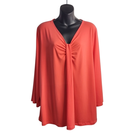 Liz Claiborne Tops - Liz Claiborne Blouse Career Woman's Coral Red 3/4 Sleeve V-Neck Stretch Sz XXL